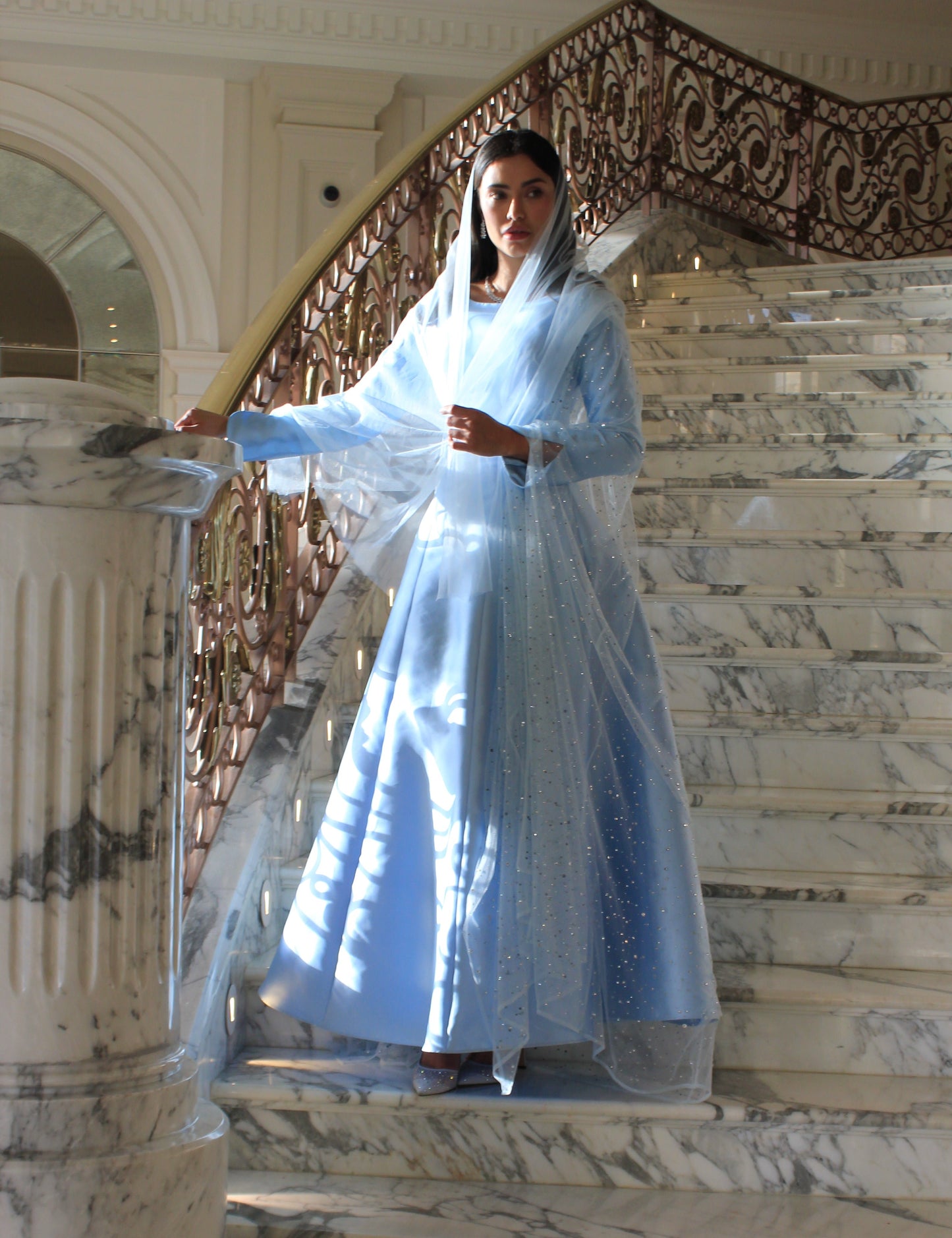 Boat neck dress w/ crystal abaya