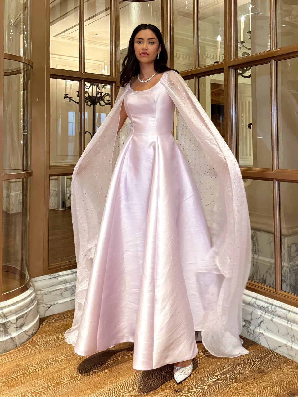 Purple Gown with cape sleeves
