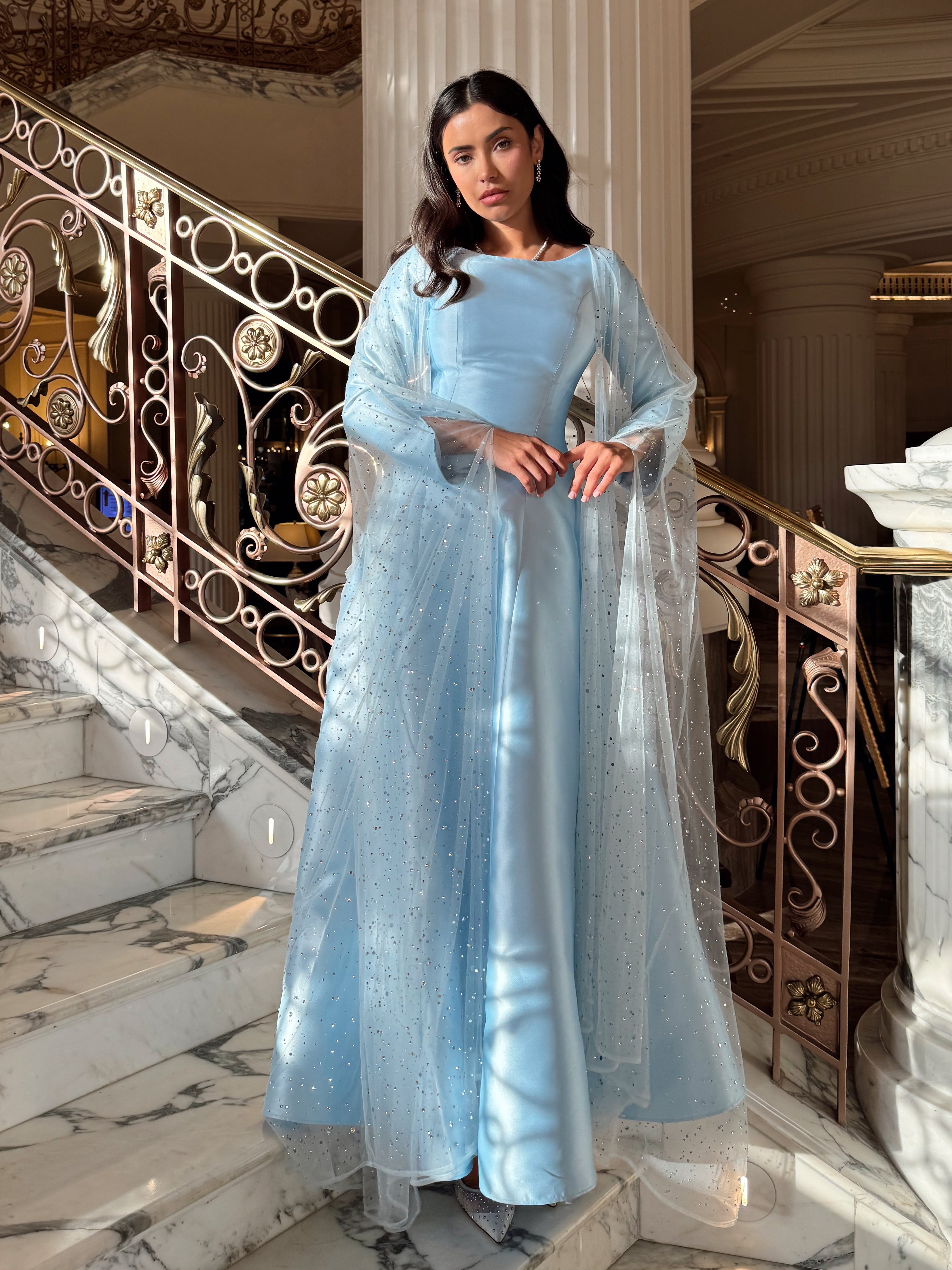 Boat neck dress w/  crystal abaya