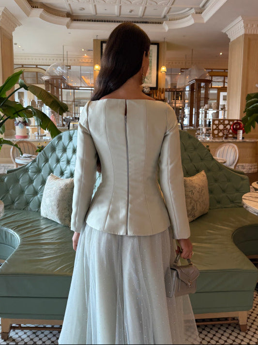 Corset Jacket & Crystal Tulle Skirt Set- Mint