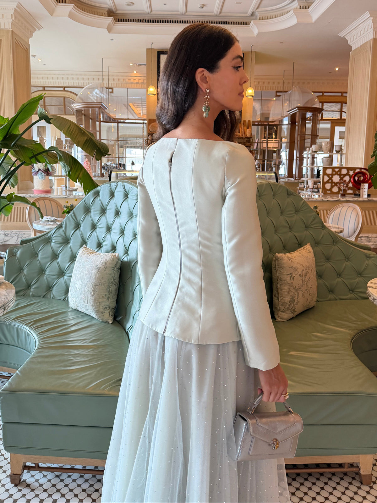 Corset Jacket & Crystal Tulle Skirt Set- Mint