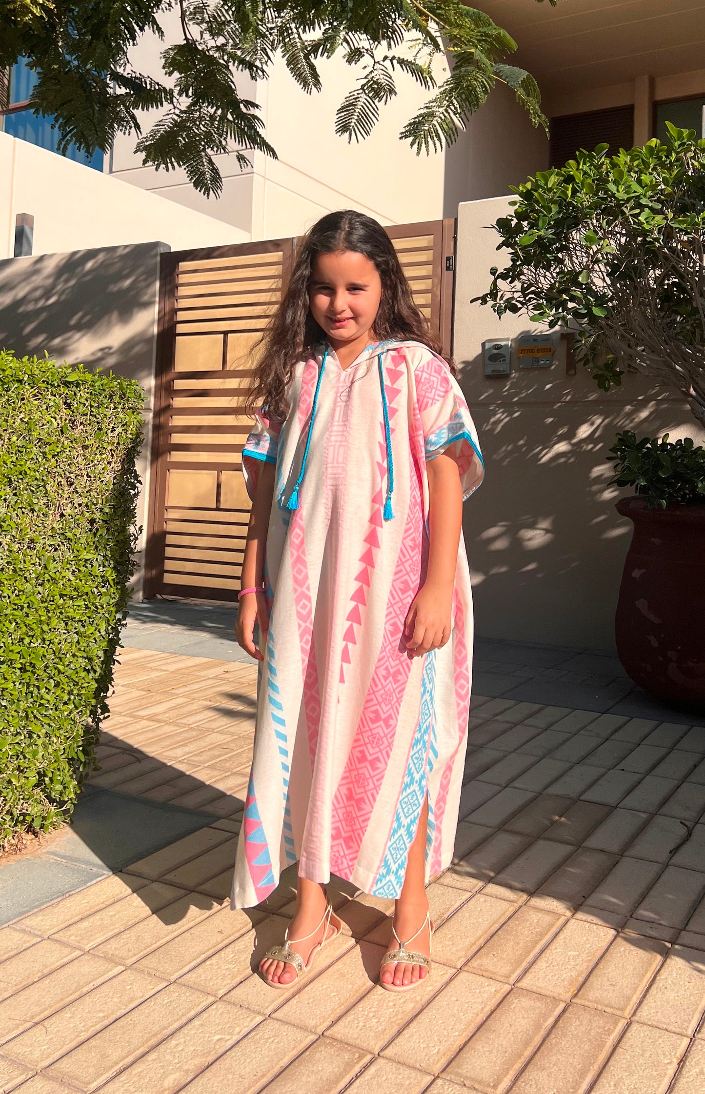 Blue + Pink Striped Kaftan - Kids