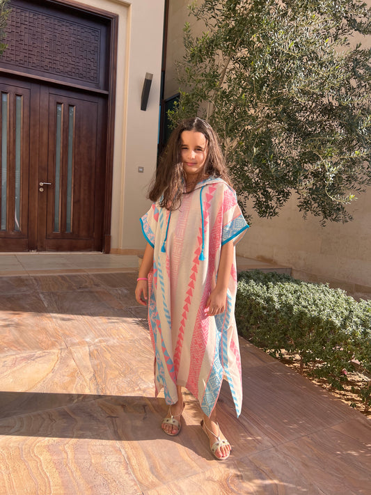 Blue + Pink Striped Kaftan - Kids