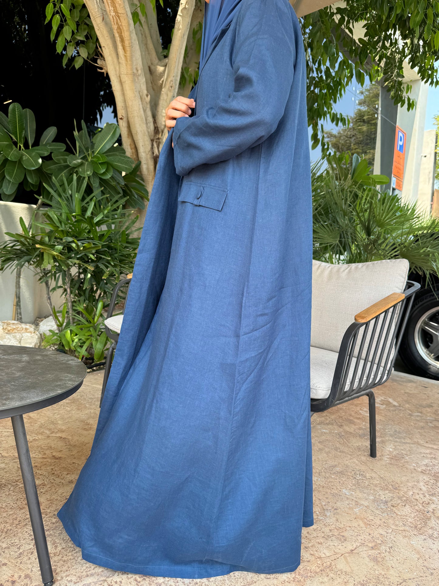 Linen Abaya - Navy