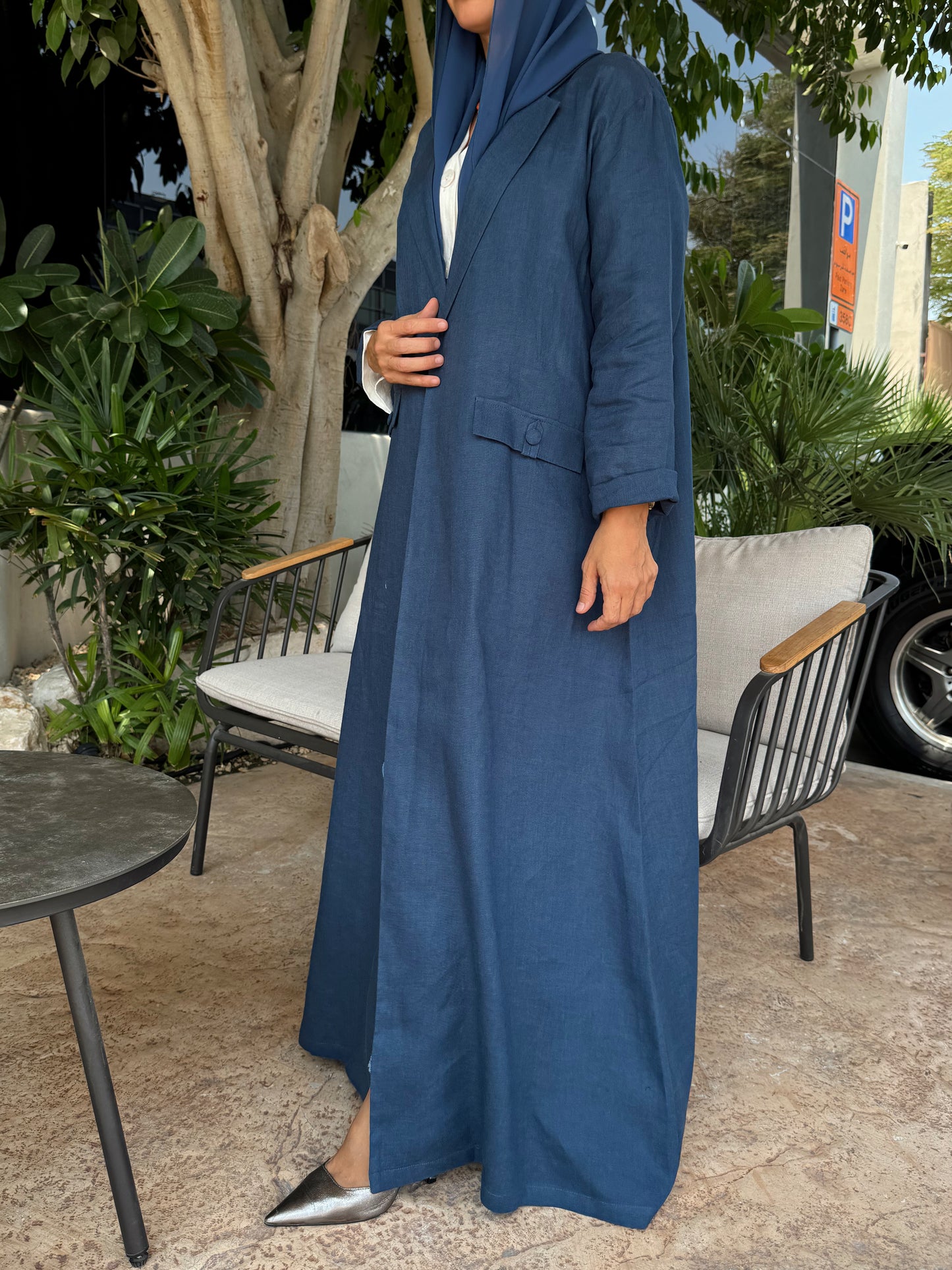 Linen Abaya - Navy