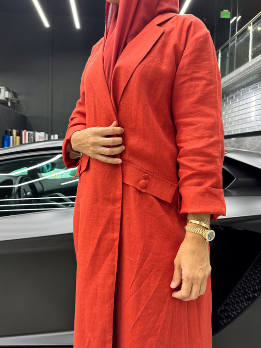 Linen Abaya - Orange-Red