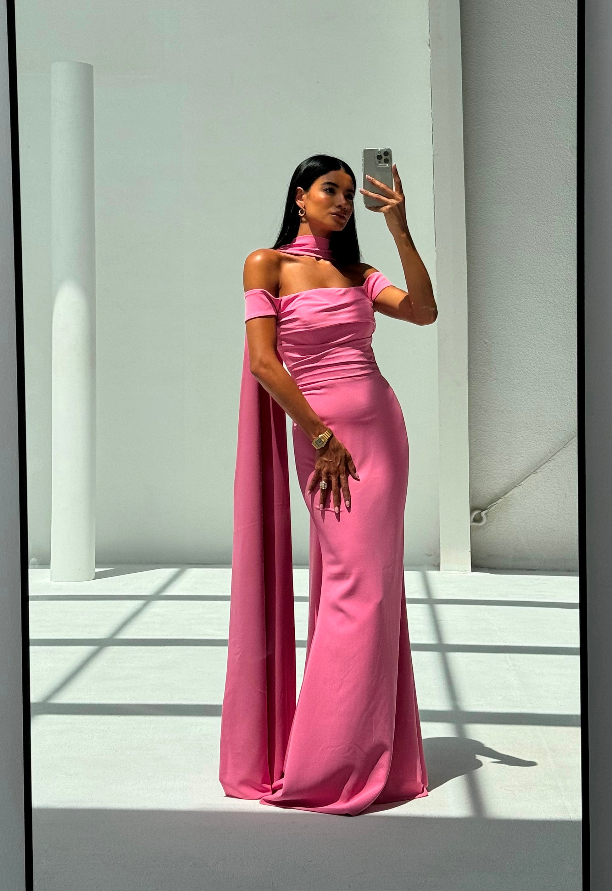 pink dress with shawl Graceful Cape Shawl Dress PINK Badam