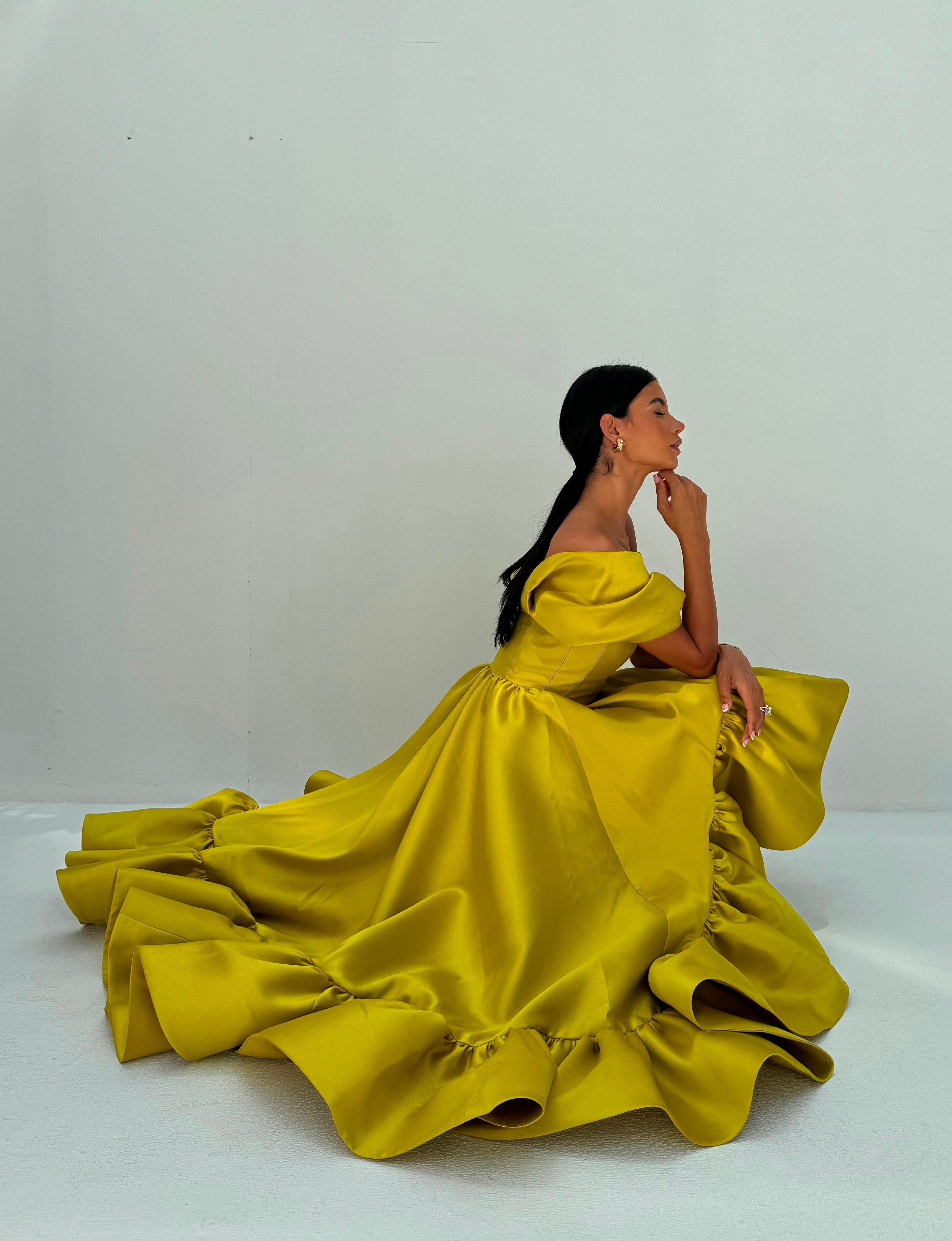 Yellow Off Shoulder Dress - EDS020B