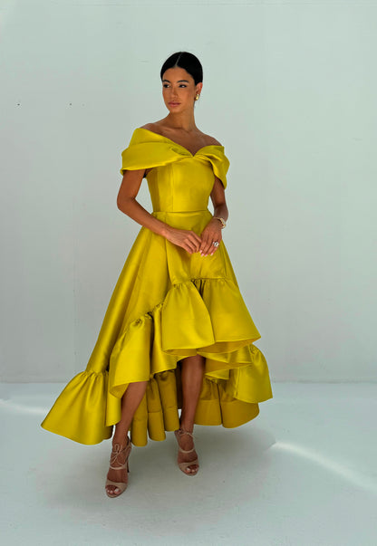 YELLOW OFF SHOULDER DRESS - EDS020B