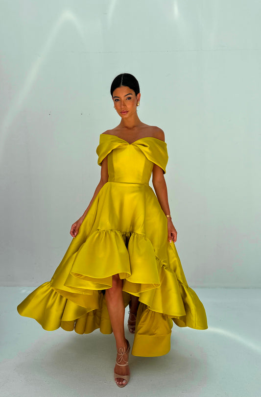 YELLOW OFF SHOULDER DRESS - EDS020B