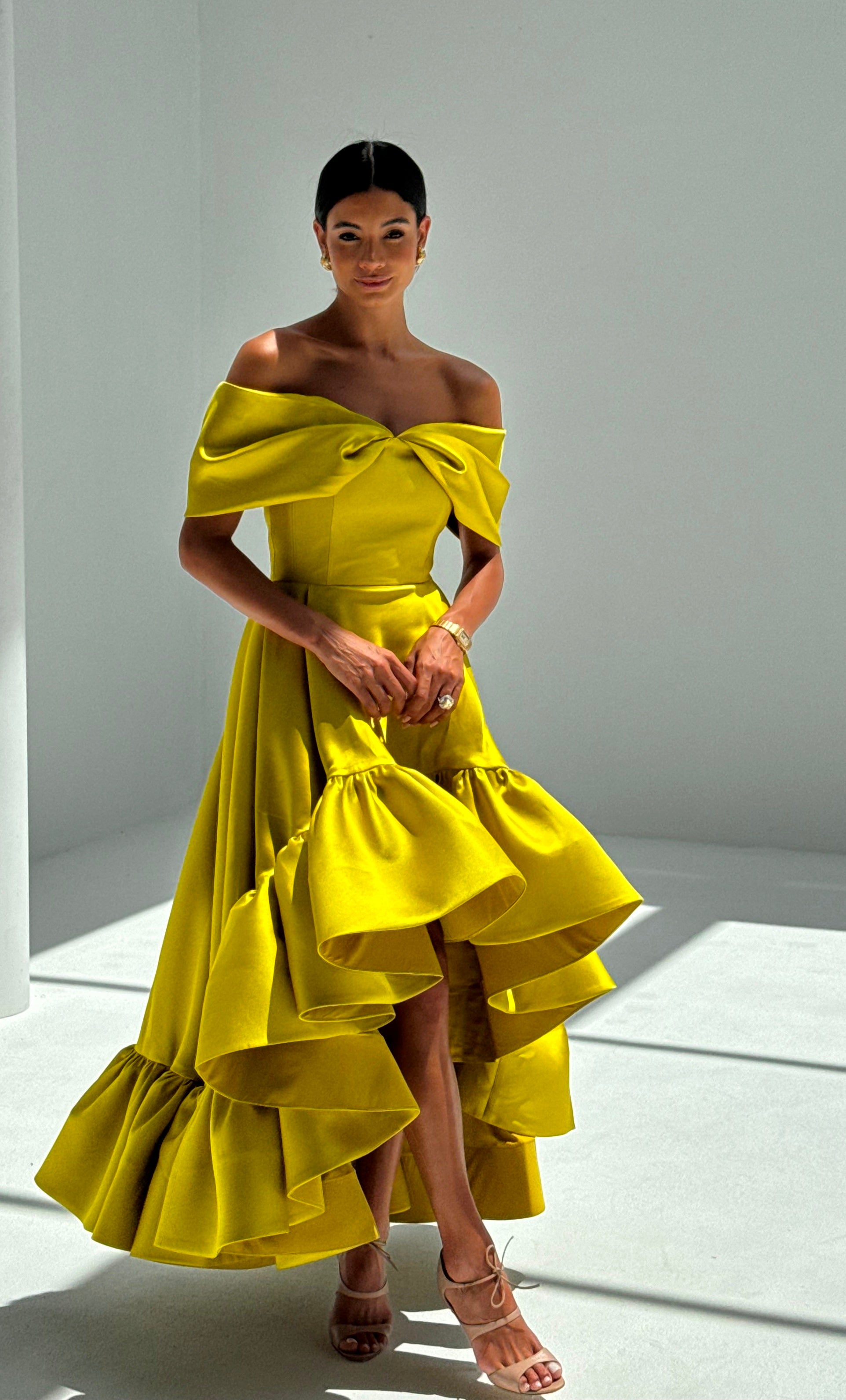 Yellow Off Shoulder Dress - EDS020B