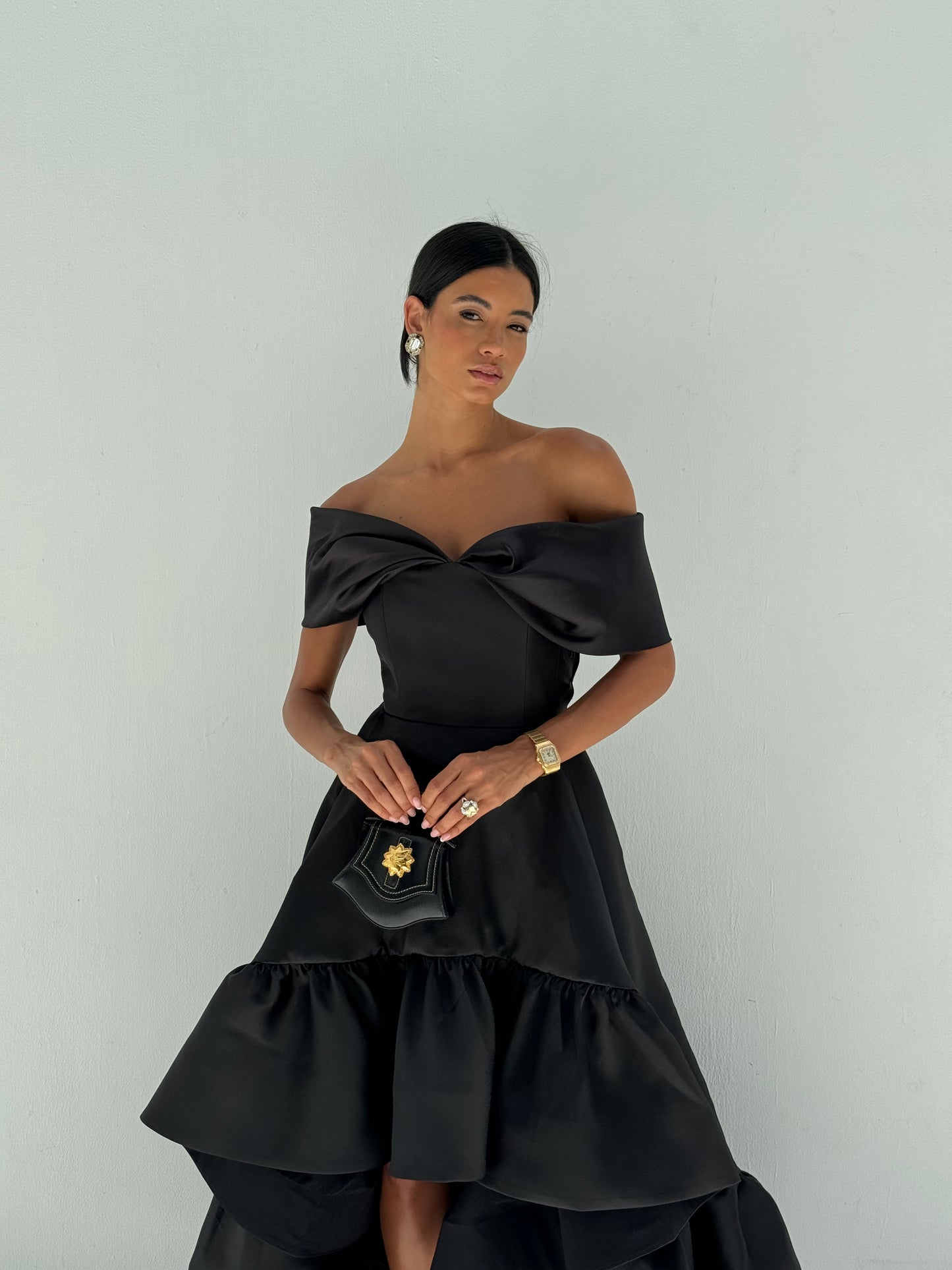 BLACK OFF SHOULDER DRESS - EDS020A