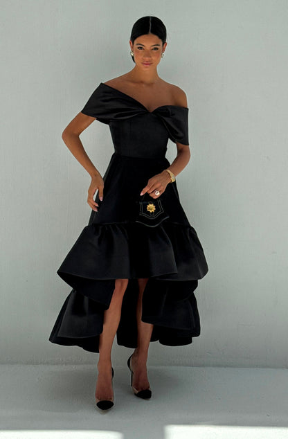 BLACK OFF SHOULDER DRESS - EDS020A