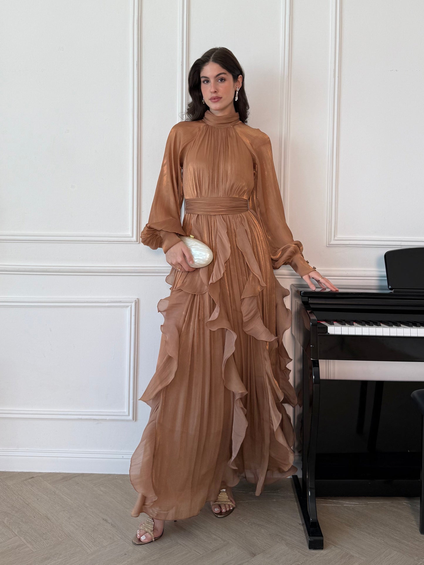 Rosette Dress - Gold