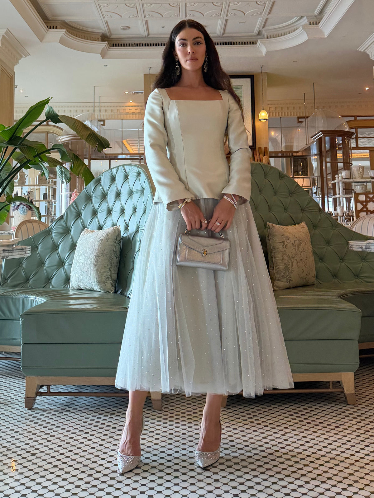 Corset Jacket & Crystal Tulle Skirt Set- Mint