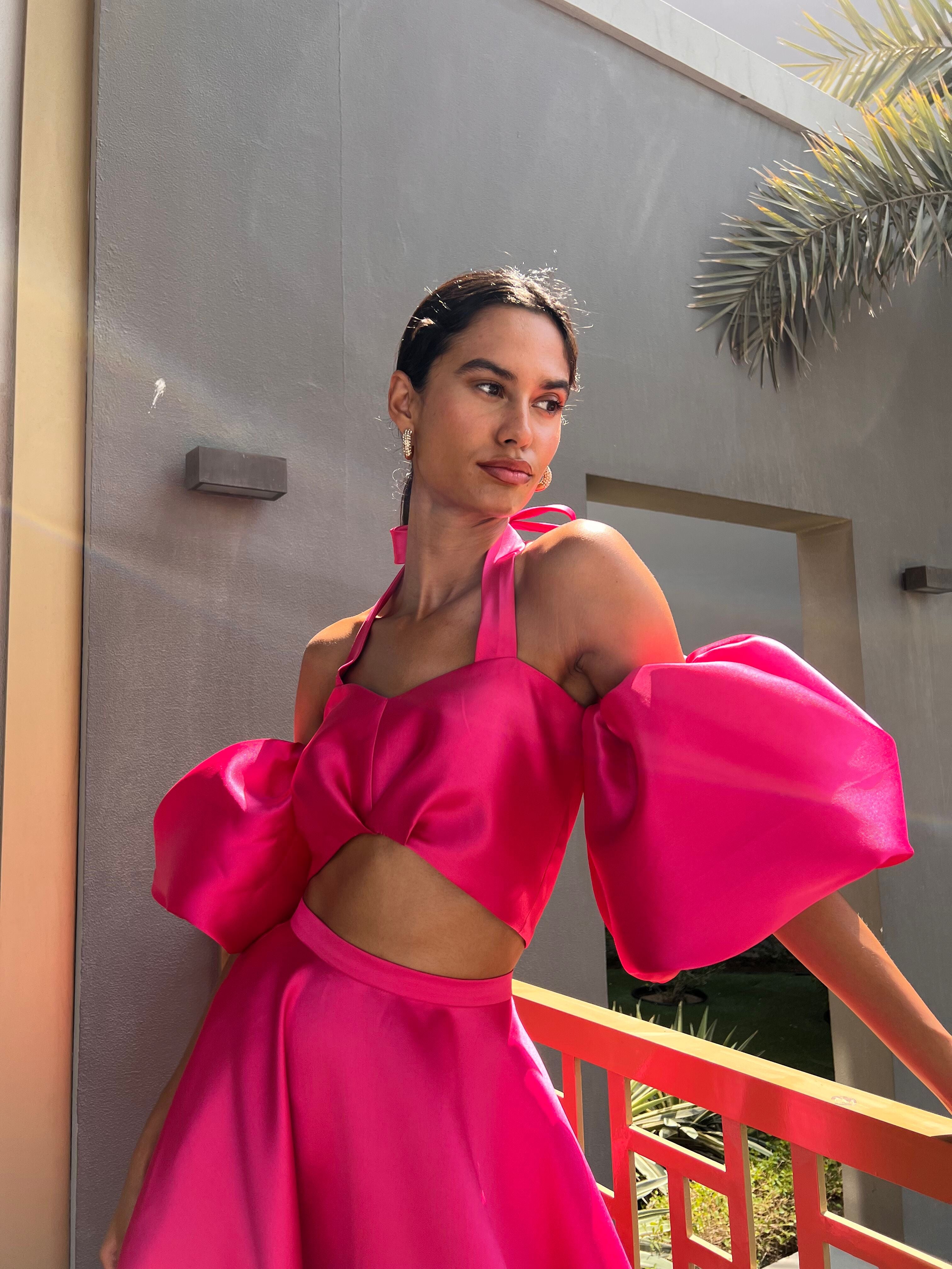Fuschia Top And Skirt Set